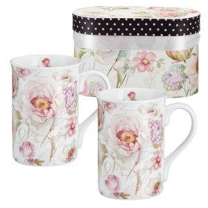 Zestaw 2 kubków porcelanowych 300 ml w pudełku ozdobnym PEONY