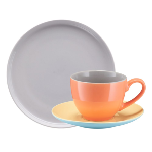 Serwis kawowy porcelanowy na 6 osób BORNEO orange-grey-yellow-blue