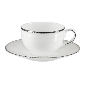 Porcelanowa filiżanka do herbaty i kawy 330 ml ze spodkiem zdobiona platyną