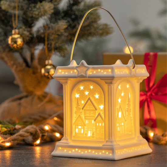 Lampion porcelanowy 21 cm CHRISTMAS - LED Latarenka